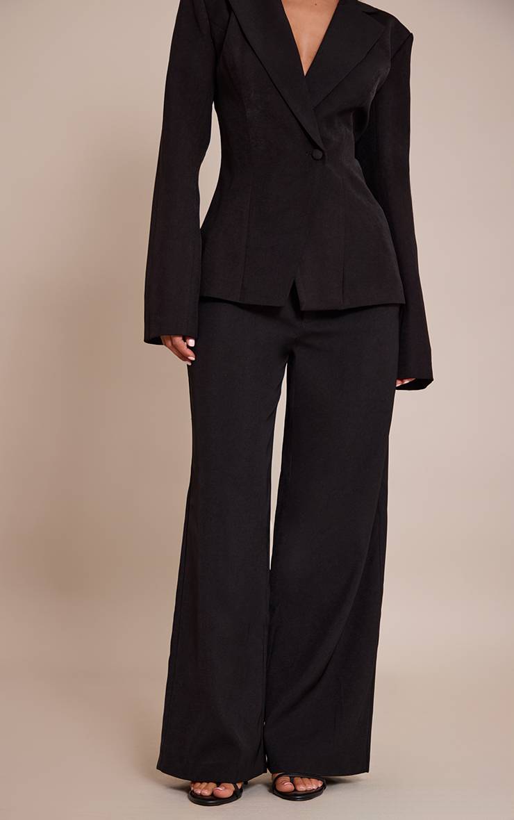 Noir Pantalon Large Taille Mi-haute Coupe Ajustée Petite