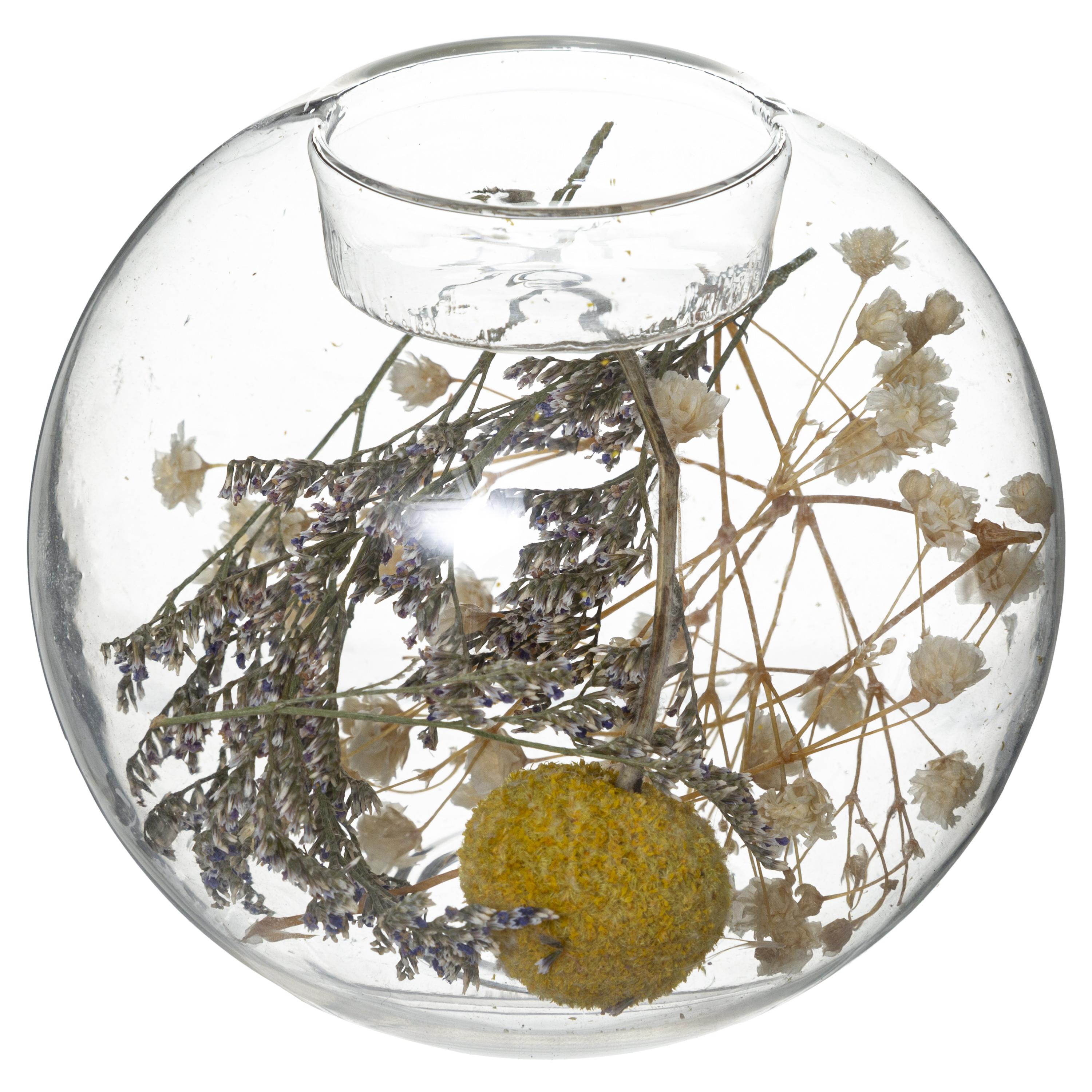 PHOTOPHORE VERRE FLEURS SECHEES FOLK H.10CM