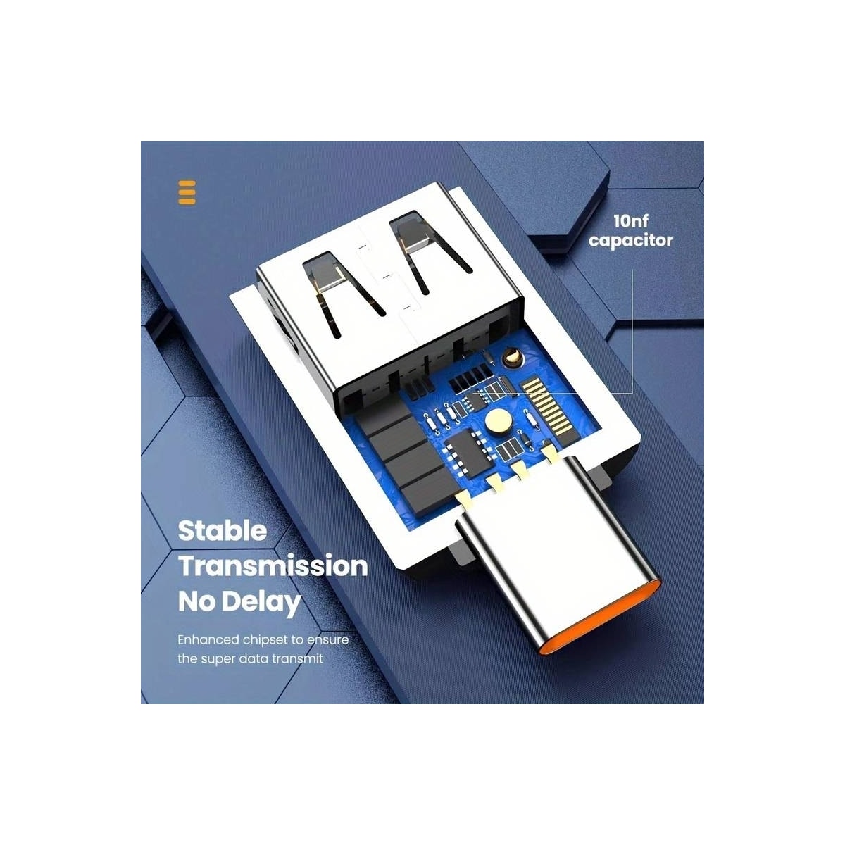 NÖRDIC USB-A 3.1 OTG hunn- til USB C-hannadapter, USB-C-adapter for synkronisering og lading, aluminium oransje