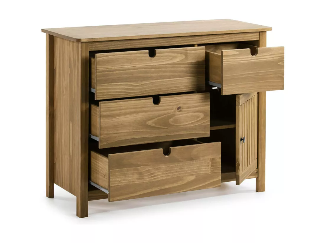 MALIA - Commode 4 Tiroirs 1 Porte Bois Ciré