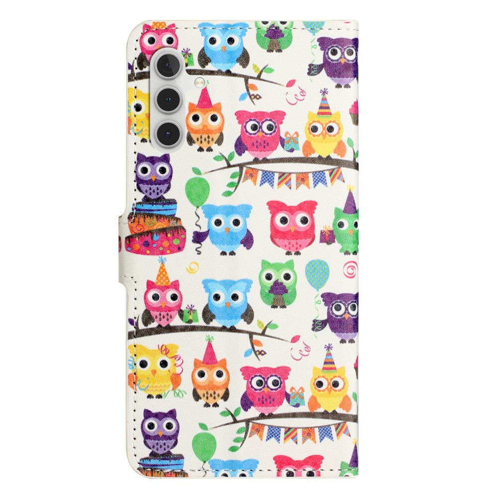 Samsung Galaxy A55 Leder Tasche - Eulen Party