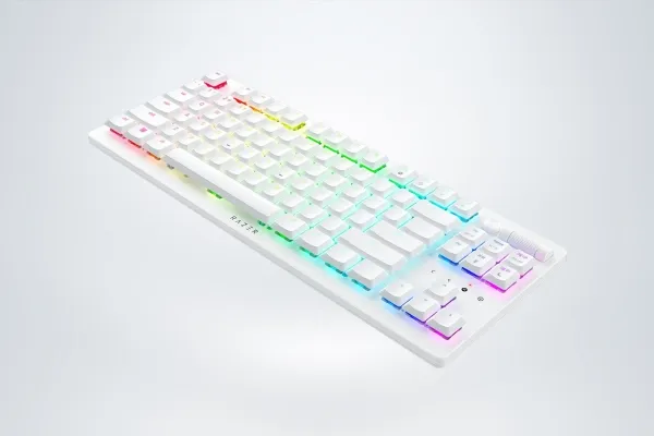 Razer DeathStalker V2 Pro - Tastatur - tenkeyless - backlit - trådløs - 2.4 GHz, Bluetooth 5.0, USB-C - QWERTY - USA - tastkontakt: Razer Linear Optical Switch Red - hvid