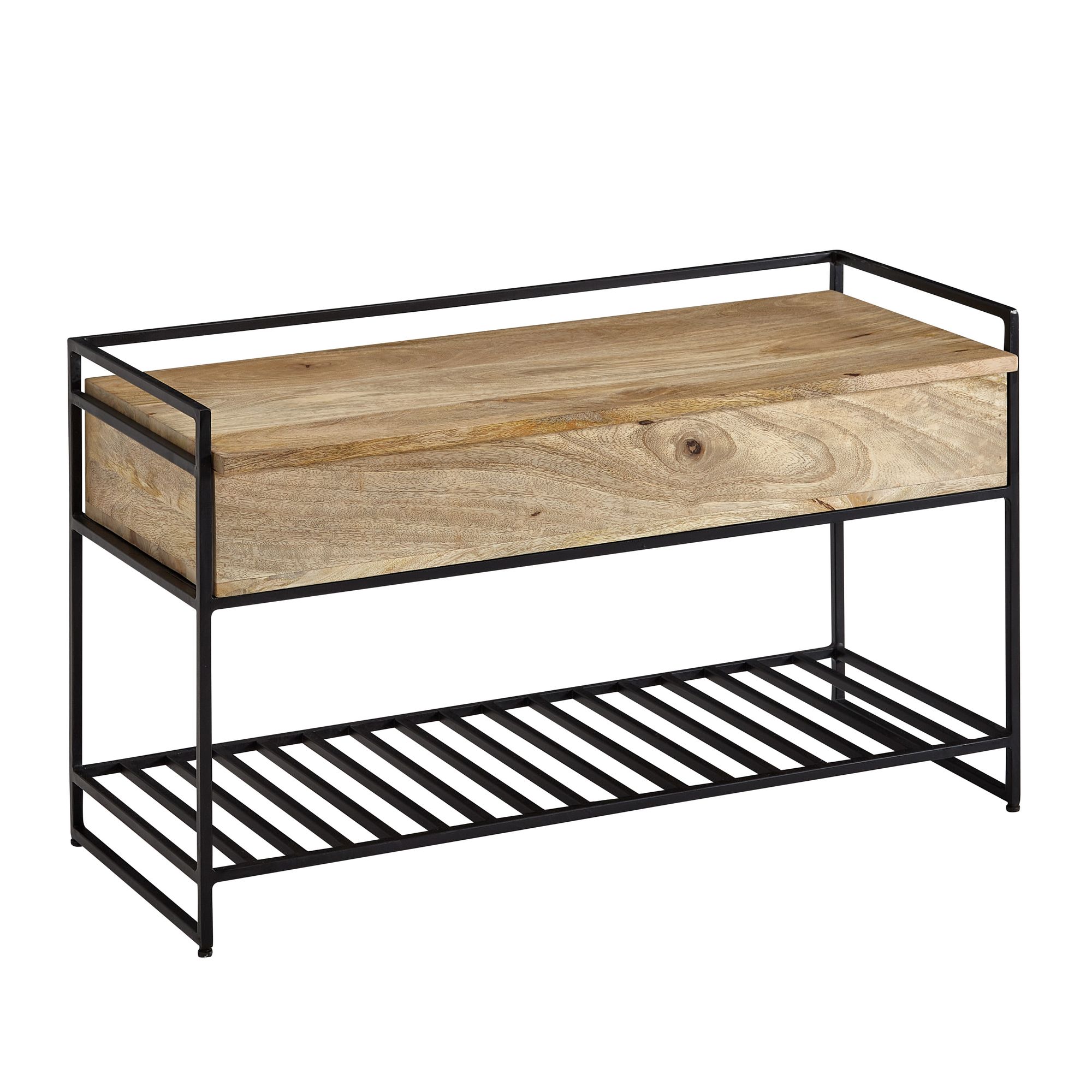 KADIMA DESIGN Flurbank SILLARO: Holz-Metall-Mix, hochklappbare Sitzfläche, 90x52x38 cm, Schuh-Aufbewahrung, 200 kg Belastung.