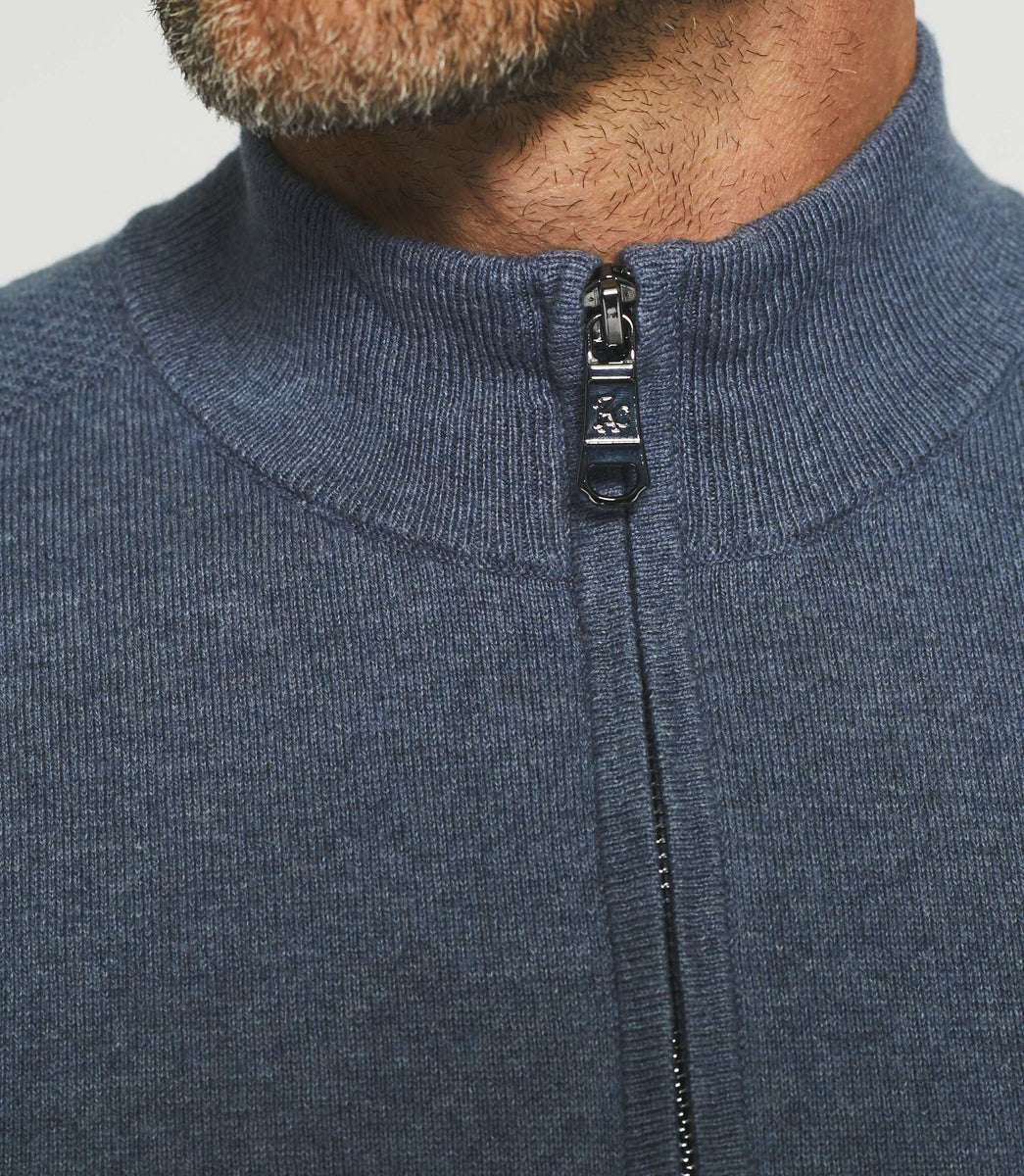 Pull col zippé en coton-cachemire indigo BACARY