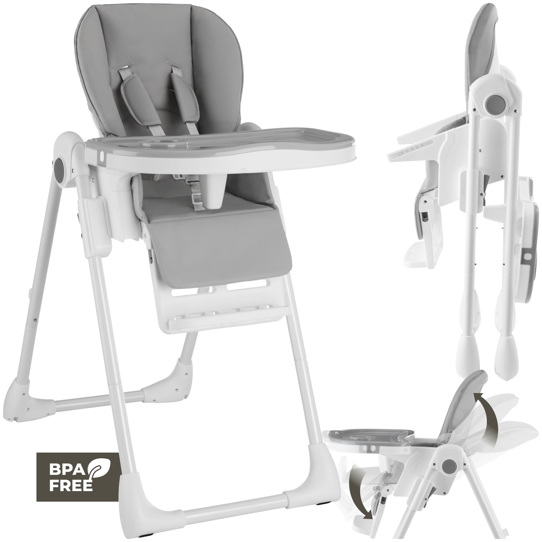 tectake® Hochstuhl, ab den ersten Lebensmonaten, klappbar, pflegeleichter, schmutzabweisender Kunstlederbezug, doppeltes Tablett, Belastbarkeit 15 kg, 55 x 91 x 95 cm