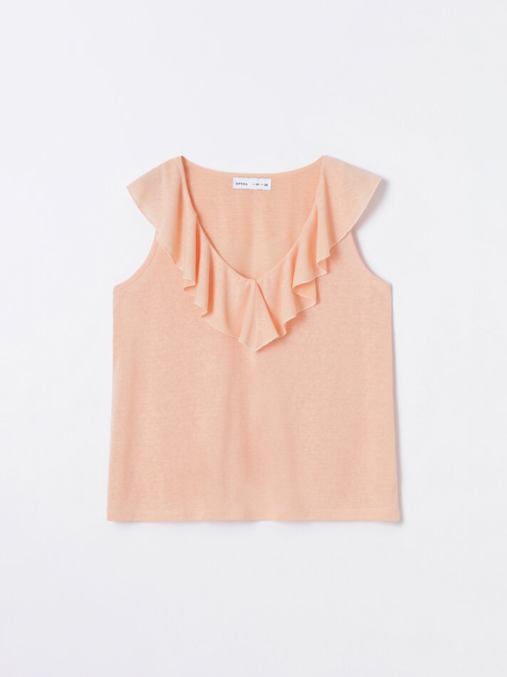 Blusa sem mangas com babados - Pêssego
