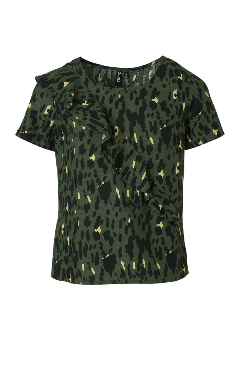 Zigga top met all over print en volant donkergroen/zwart/geel