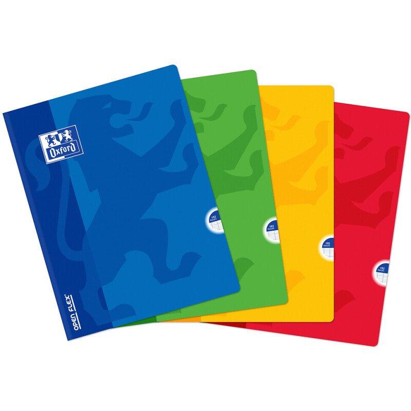 Cahier Oxford OpenFlex 24x32cm grands carreaux Seyès 192 pages brochées couverture polypro coloris assortis