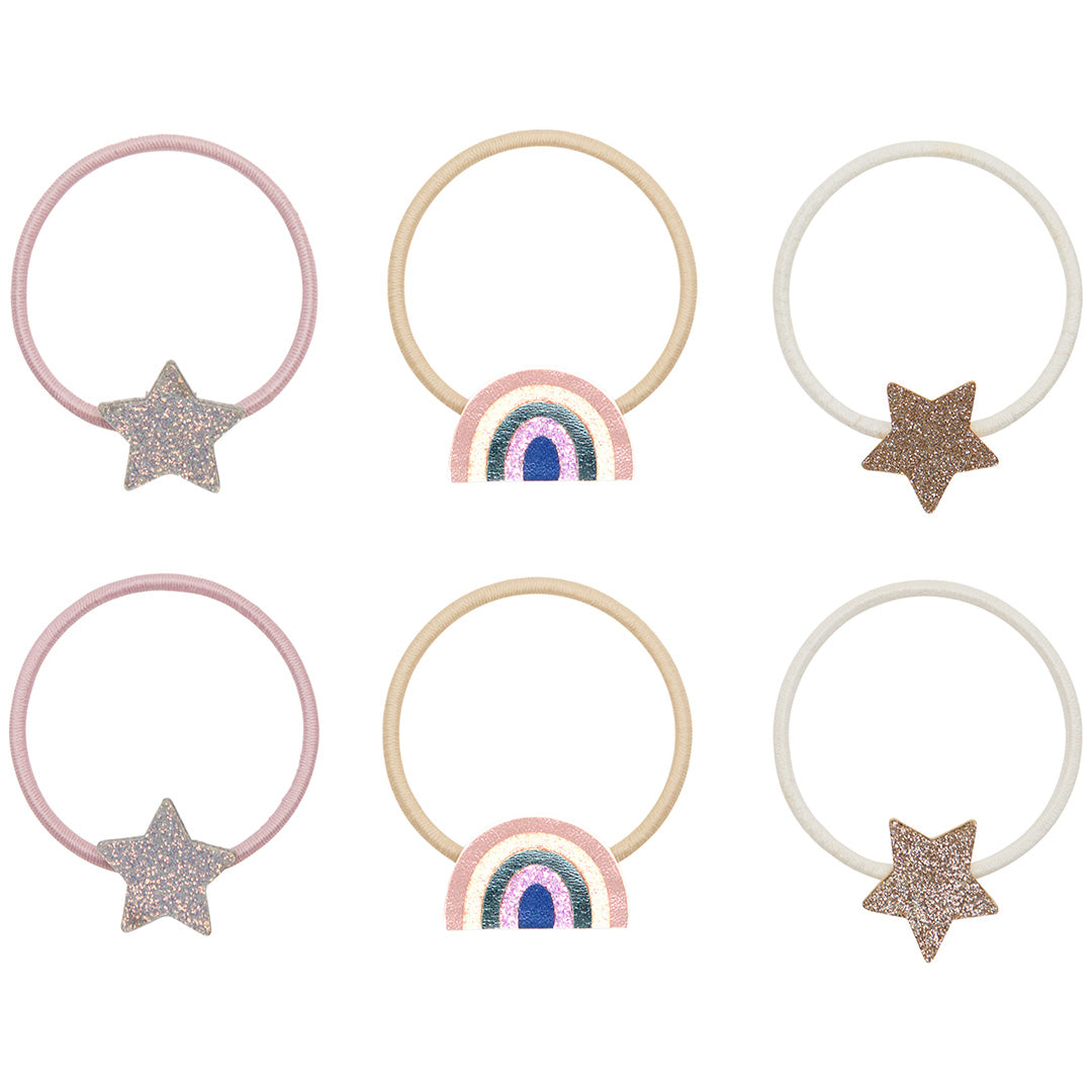 mimi & lula haarelastiekjes rainbow and star - pink multi - 6st