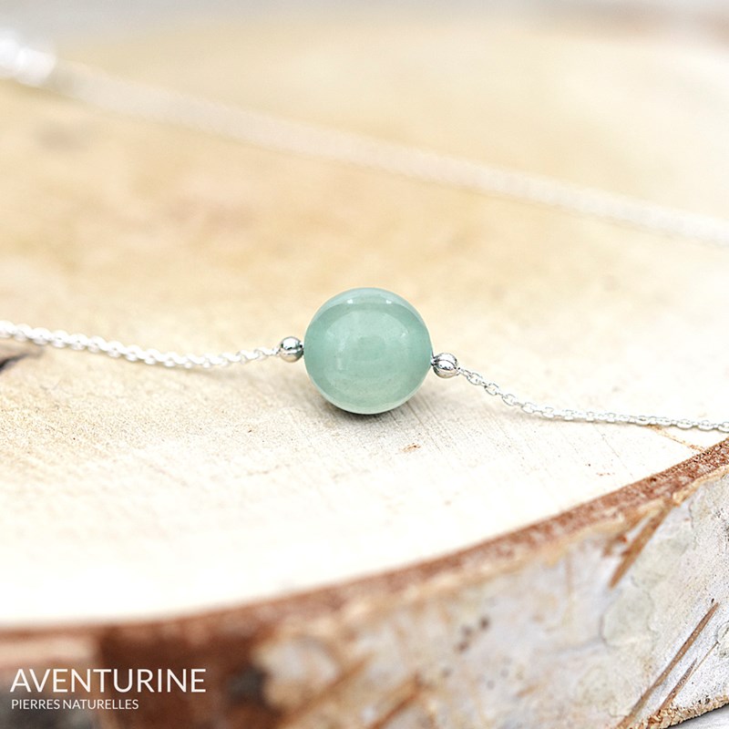 Collier ras de cou en argent 925 et pierre naturelle Aventurine