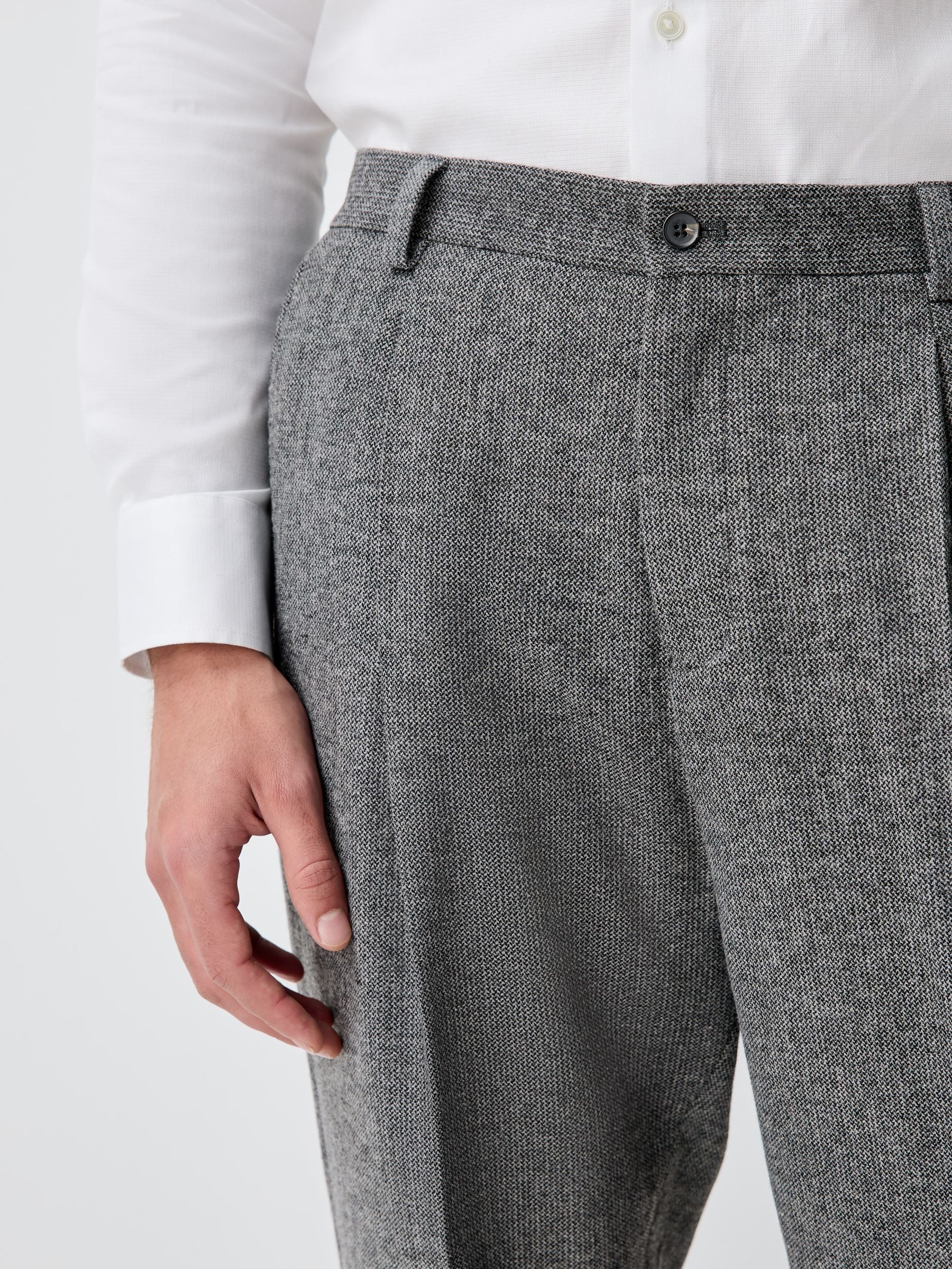 Grijs - Regular Fit Smart Elasticated Back Textured Trousers With Wool