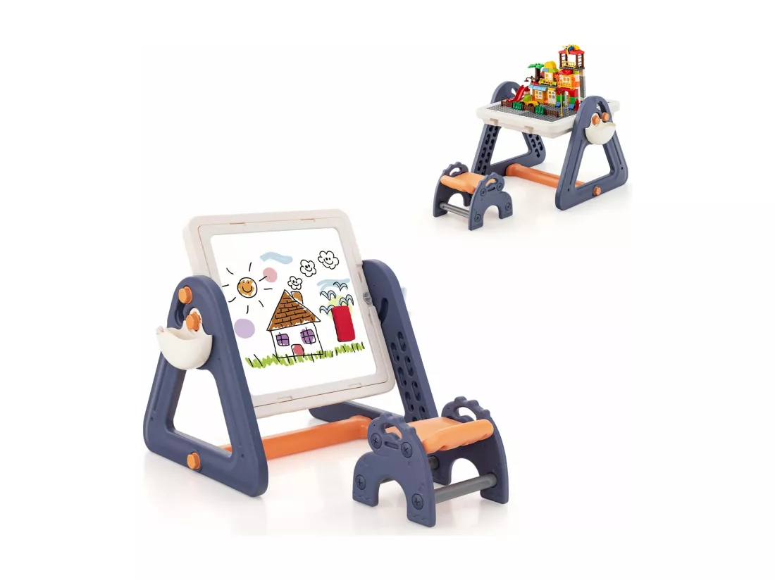 6 en 1 table enfant avec chaise et plateau double face & rotatif, charge 75kg