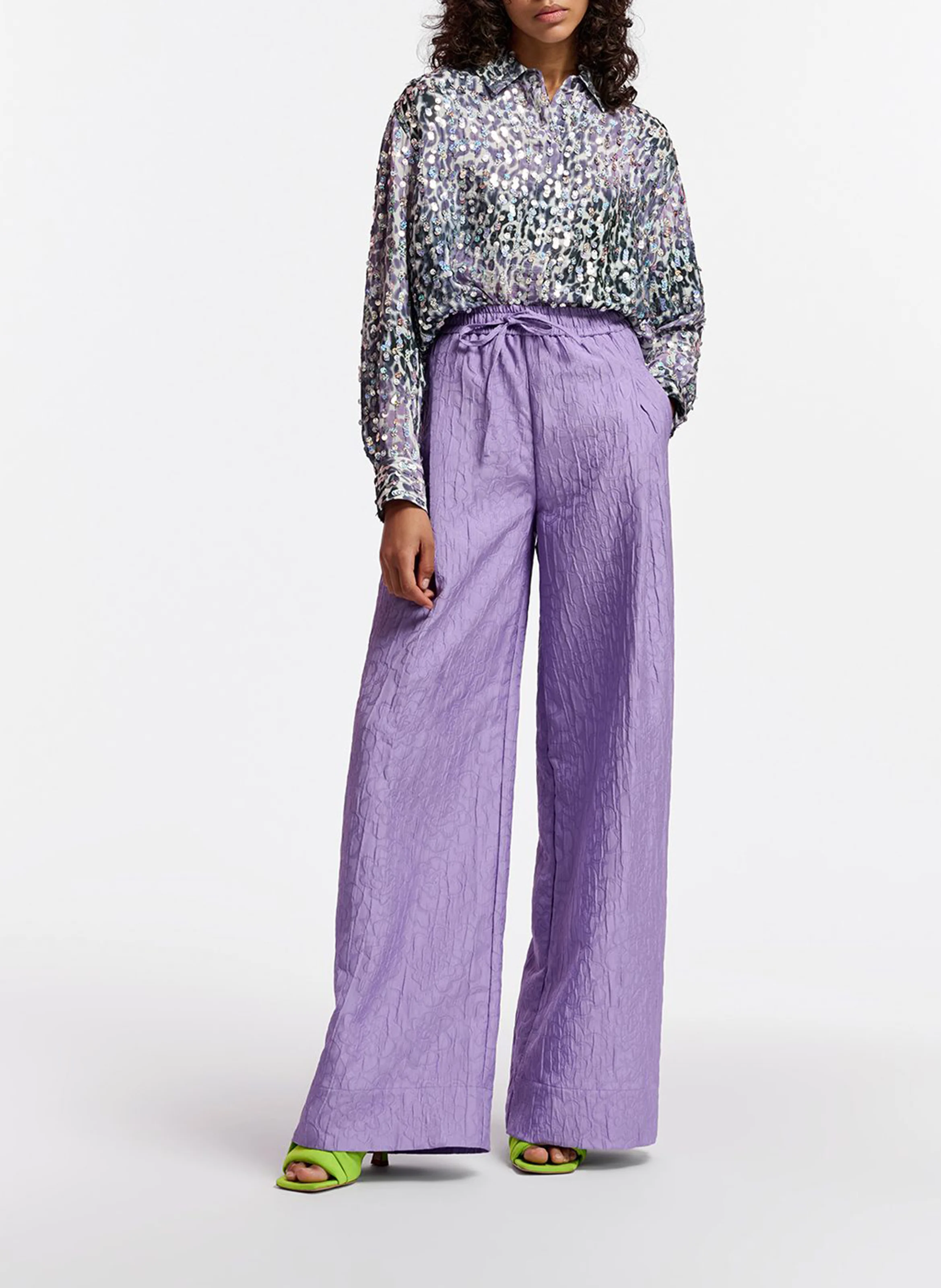 GONE - Pantalon large en jacquard fleuri | Violet