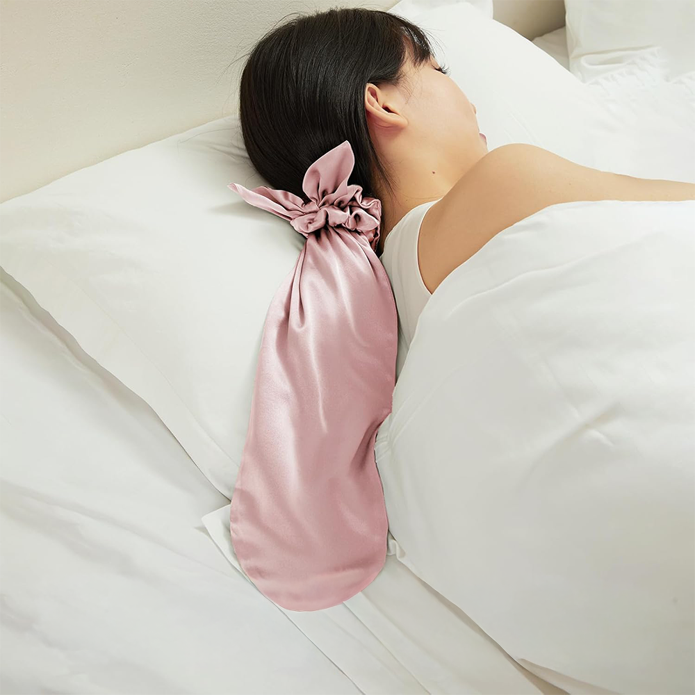 (2-tlg. Set) Satin Nacht Mütze Haar Schlafhaube für langen Pferdeschwanz inkl. Scrunchie - Grün
