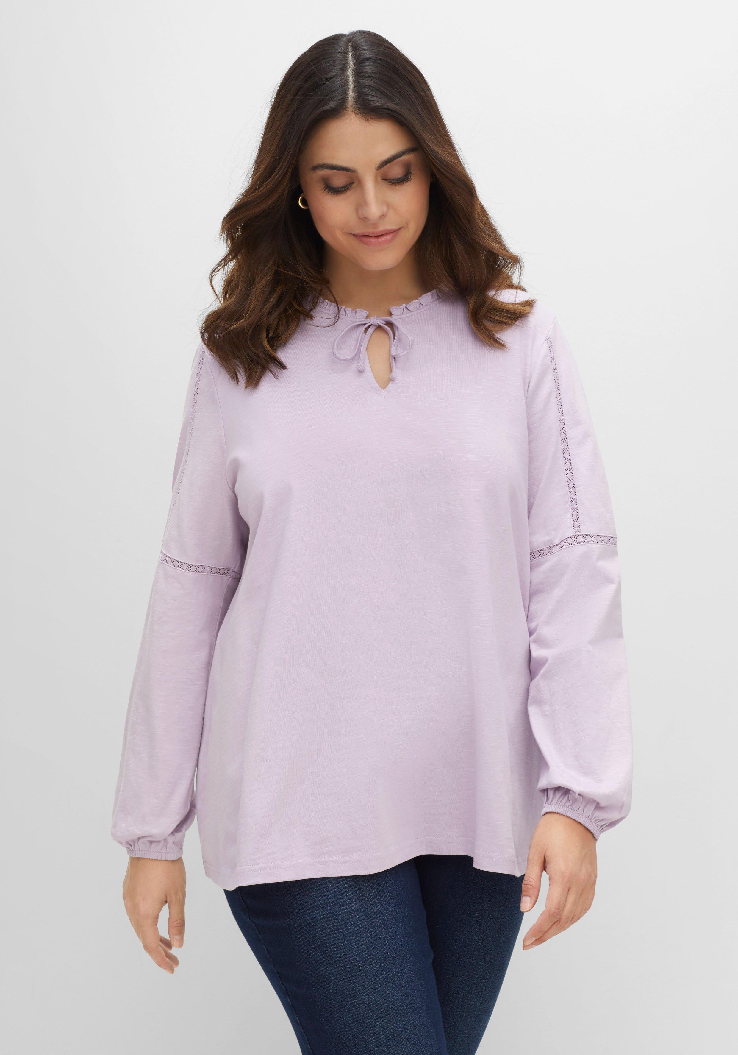 Shirt mit Smokdetails, Spitze und Lochmuster