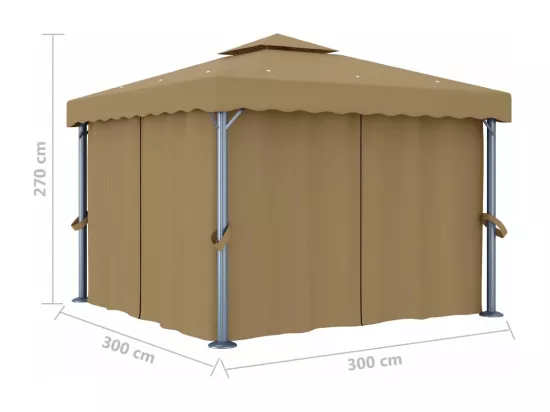 Tonnelle avec rideau 3x3 m Taupe Aluminium