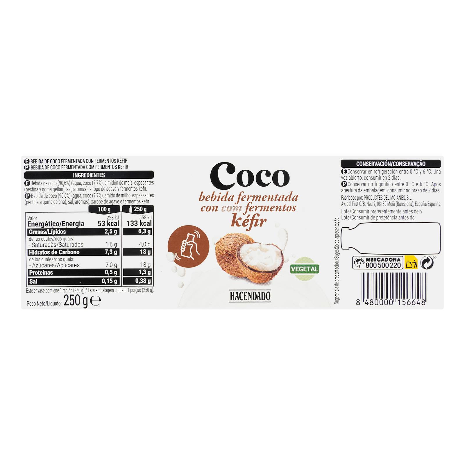 Boisson au kéfir de noix de coco Hacendado