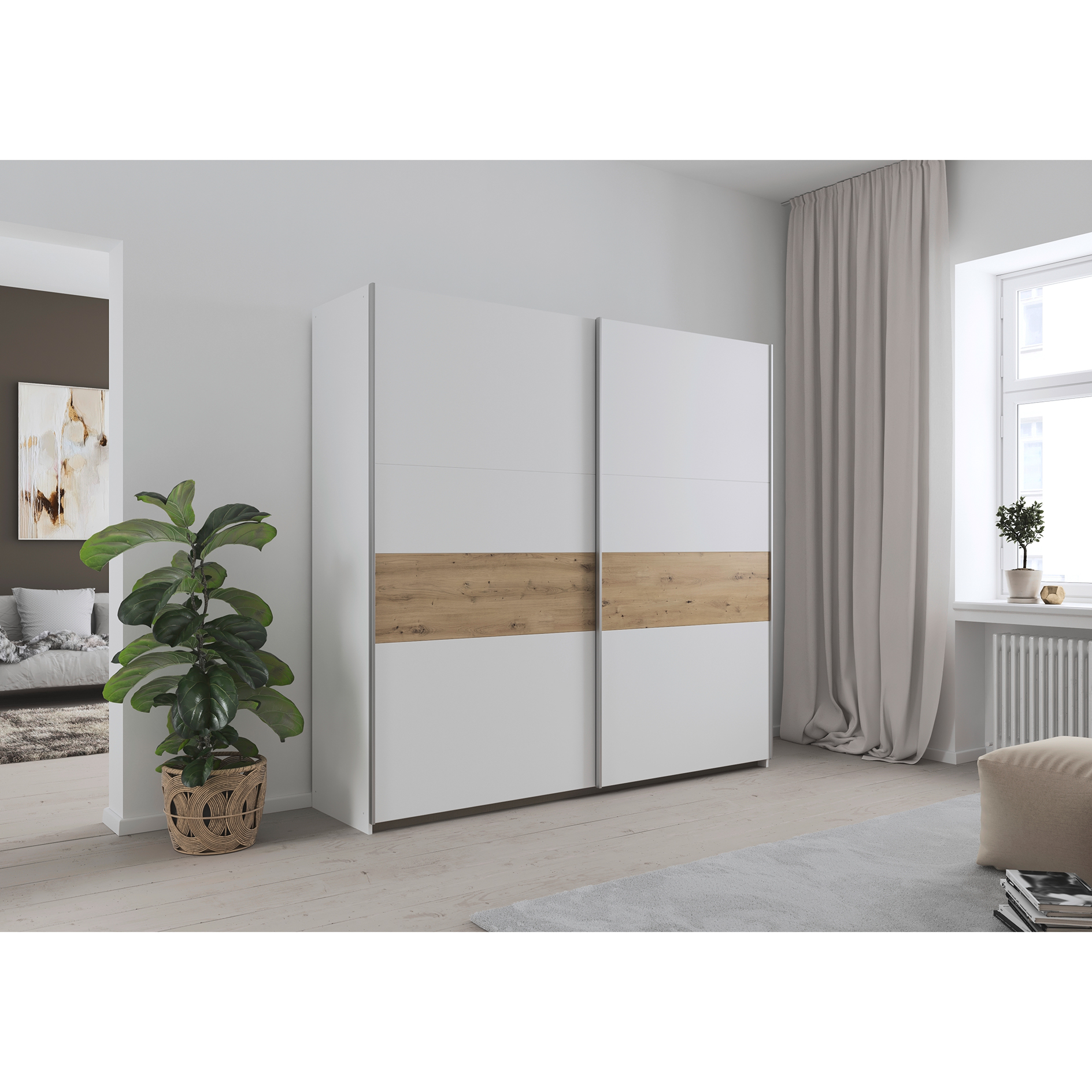 Schwebetürenschrank - alpinweiß - Artisan Eiche - 2 Türen - 218 cm
