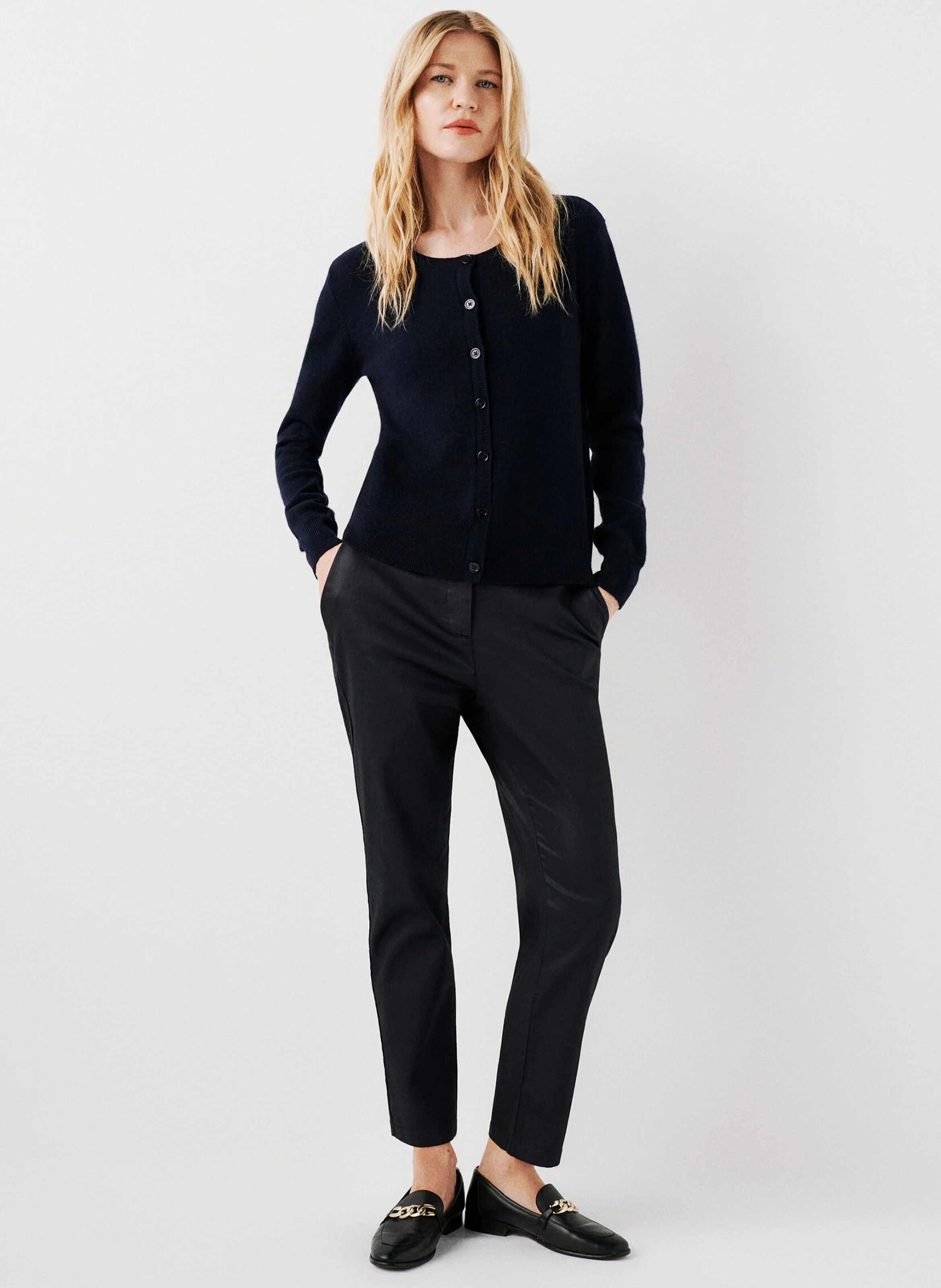 MCAROLINE - Cardigan droit col rond en cachemire | Bleu
