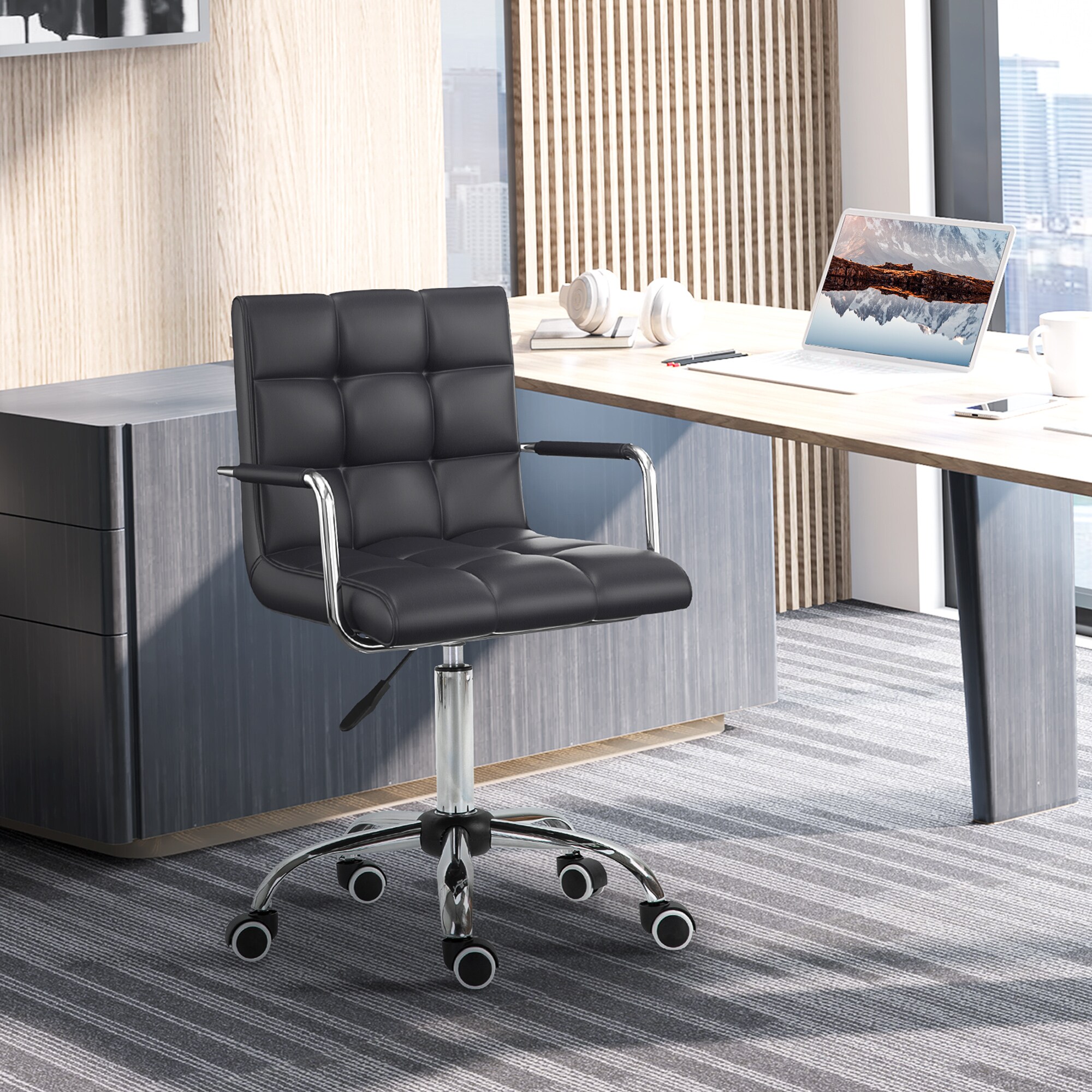HOMCOM Bürostuhl mit Rollen schwarz B52,5 x T54 x H82-94 cm