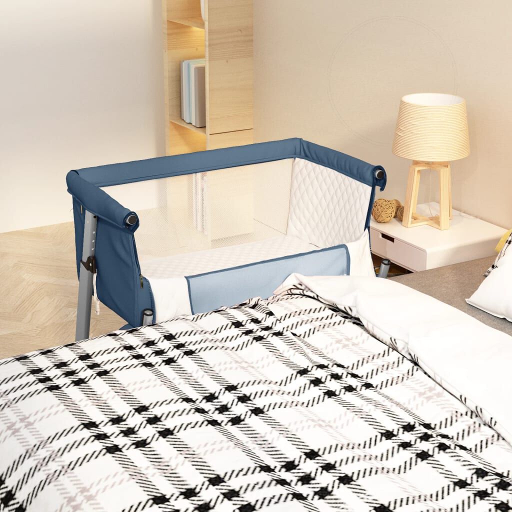 vidaXL Babybedje met matras, marineblauw, linnen stof