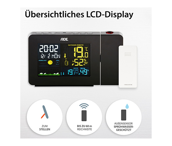 Wetterstation mit Funk-Außensensor und Projektion