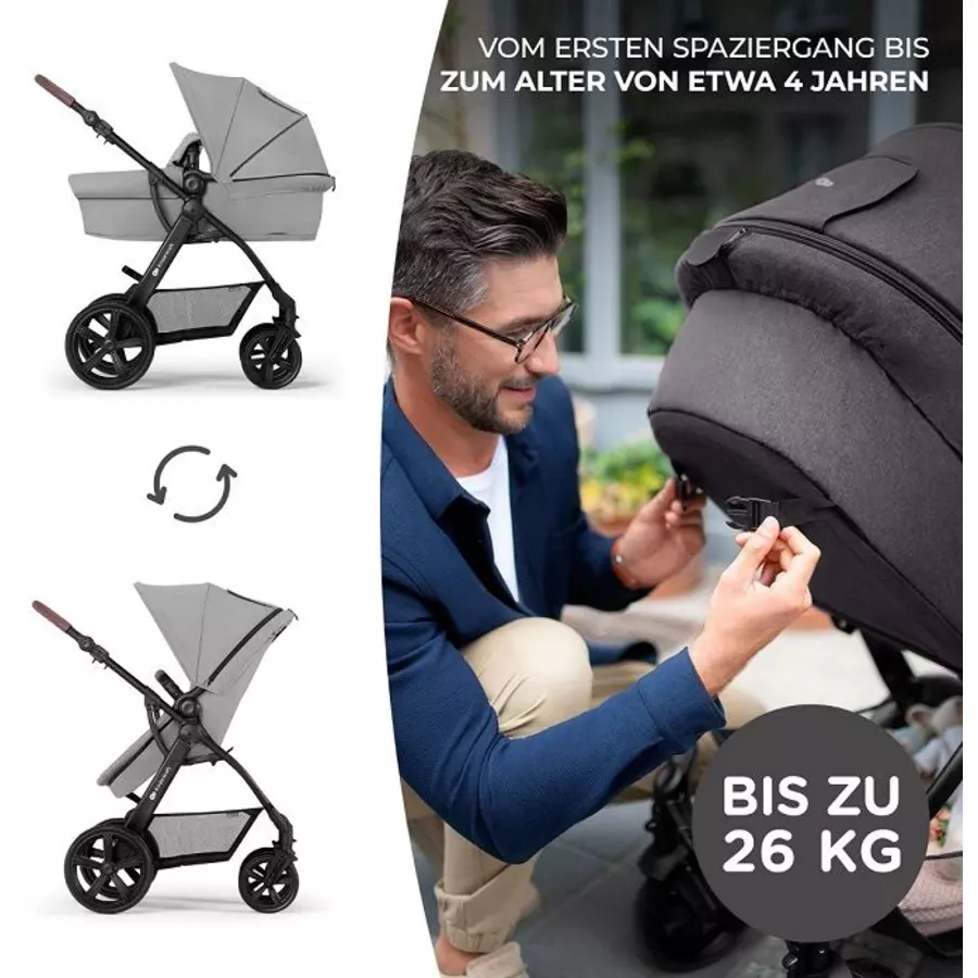 Kinderkraft Kombikinderwagen 3 in 1 MOOV CT MINK PRO GREY