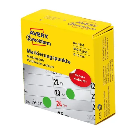 Avery Zweckform 3851 Markierungspunkte Ø 10 mm, 1 Rolle/800 Etiketten, grün