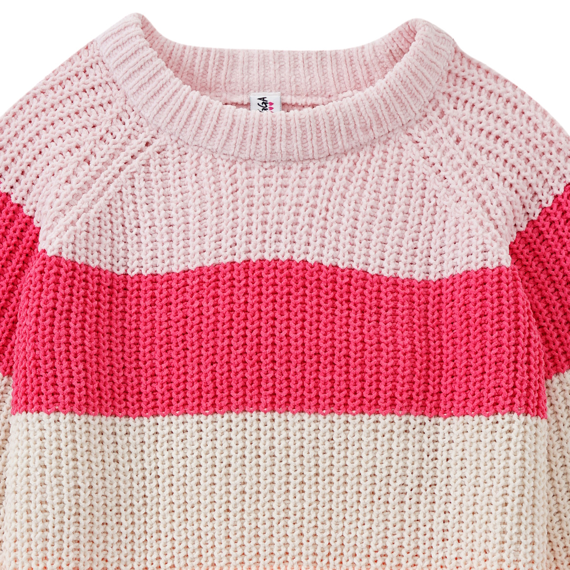 Yigga Mädchen Strickpullover mit Blockstreifen hellblau / beige / pink