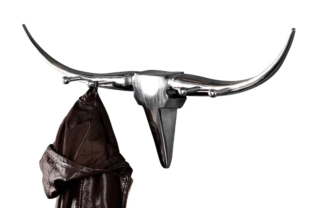 Design Garderobe BULL 100cm Aluminium Wanddekoration Stierkopf