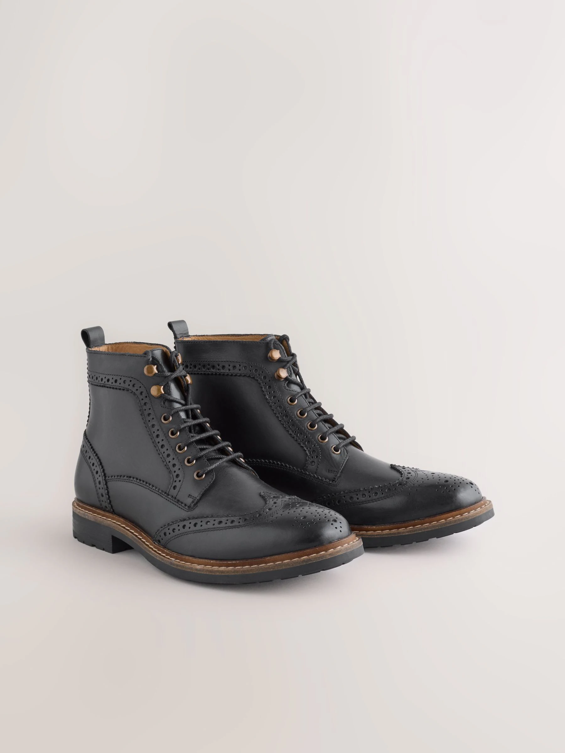 Zwart - Leren brogue laarzen