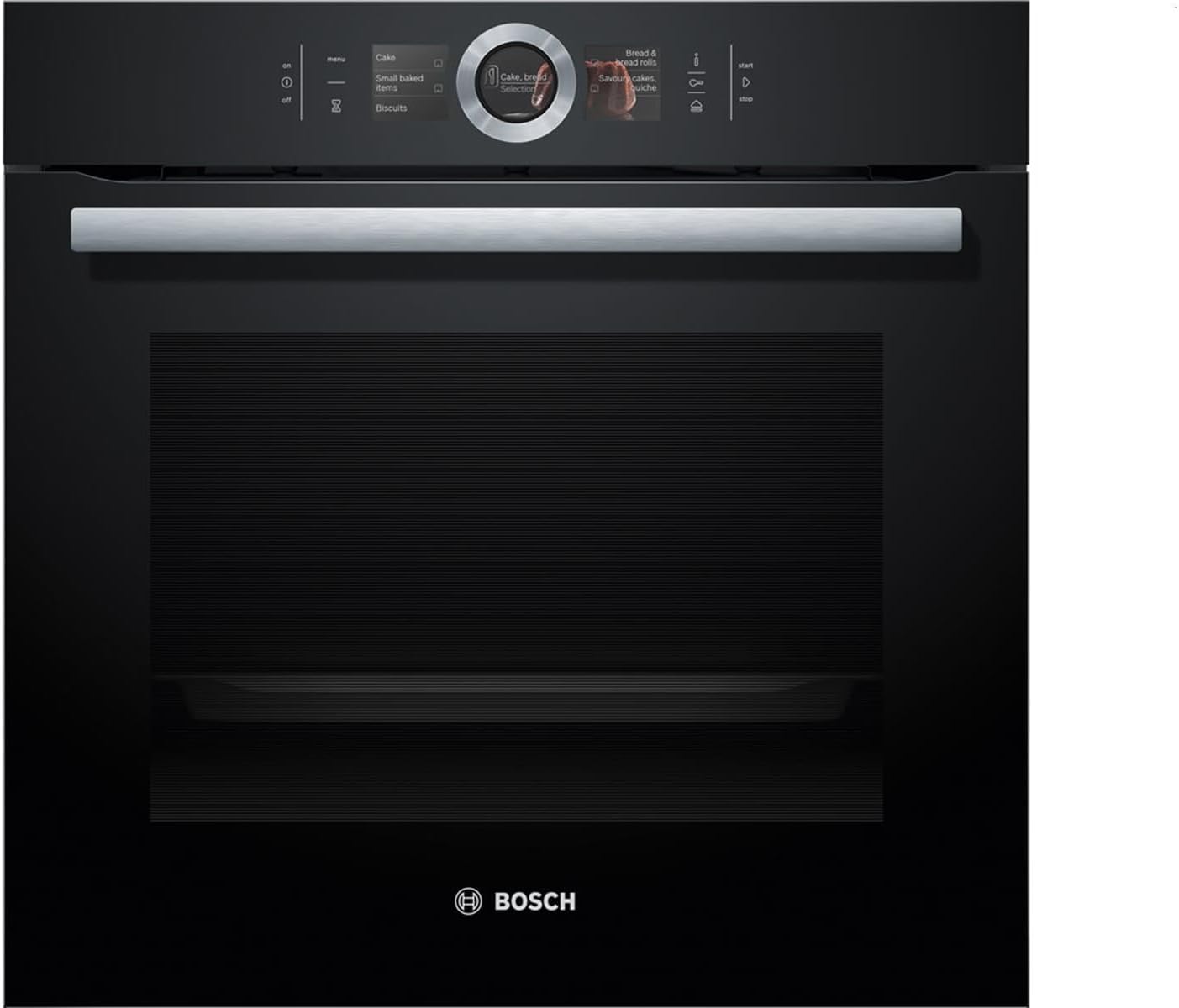 Bosch HSG636BB1 Serie 8 Einbau-Dampfbackofen, Schwarz, 60 x 60 cm, 1 L Wassertank, EcoClean Direct Reinigungshilfe, Bosch Assist Backeinstellung auf Knopfdruck, 4D Heißluft Backen auf 4 Ebenen