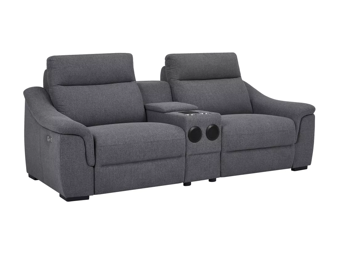 Canapé 2 places relax électrique en tissu gris VERETO