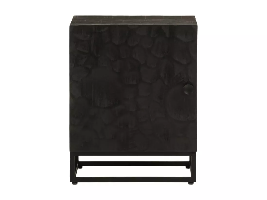Table de chevet noir 40x30x50 cm bois massif manguier et fer