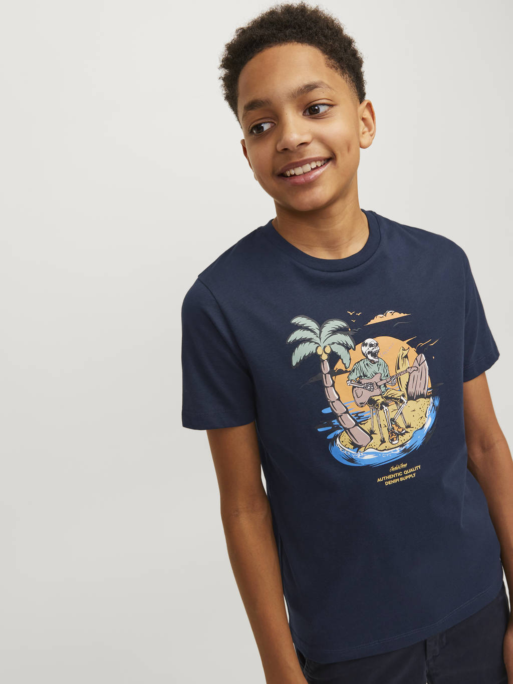 JACK & JONES T-shirt JJZION met printopdruk donkerblauw