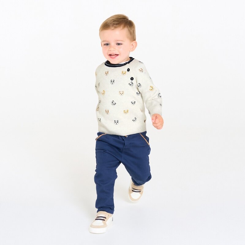 Pull maille tricot panda blanc bébé garçon Blanc