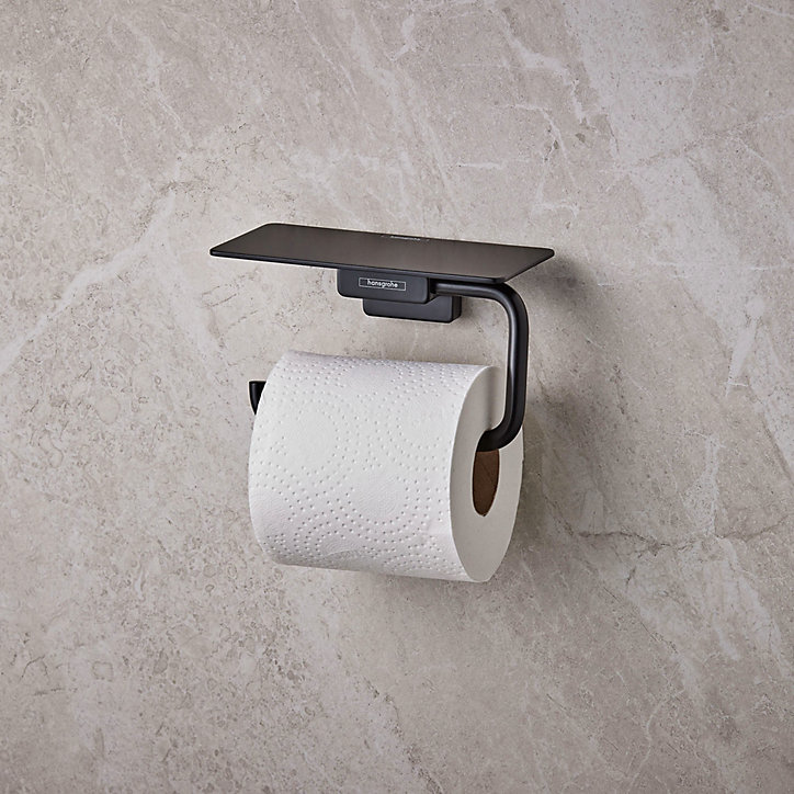 Porte rouleau papier toilette mural avec tablette noir mat Addstoris Hansgrohe
