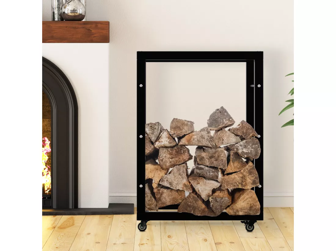 Etagère bois de cheminée - Métal - 25x60x80 cm - Noir - Keri