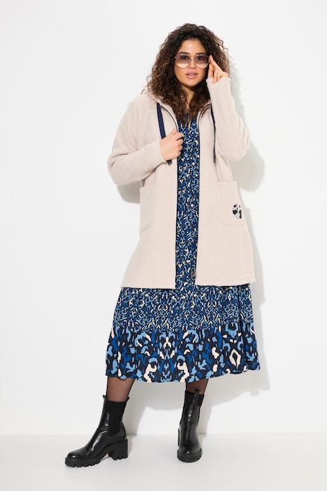 Teddy-Longjacke, Herz, Oversized, Kapuze