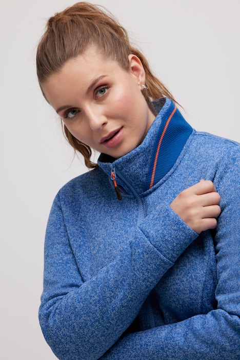 Long-Strickjacke, Tunnelzug, Stehkragen, 2-Wege-Zipper