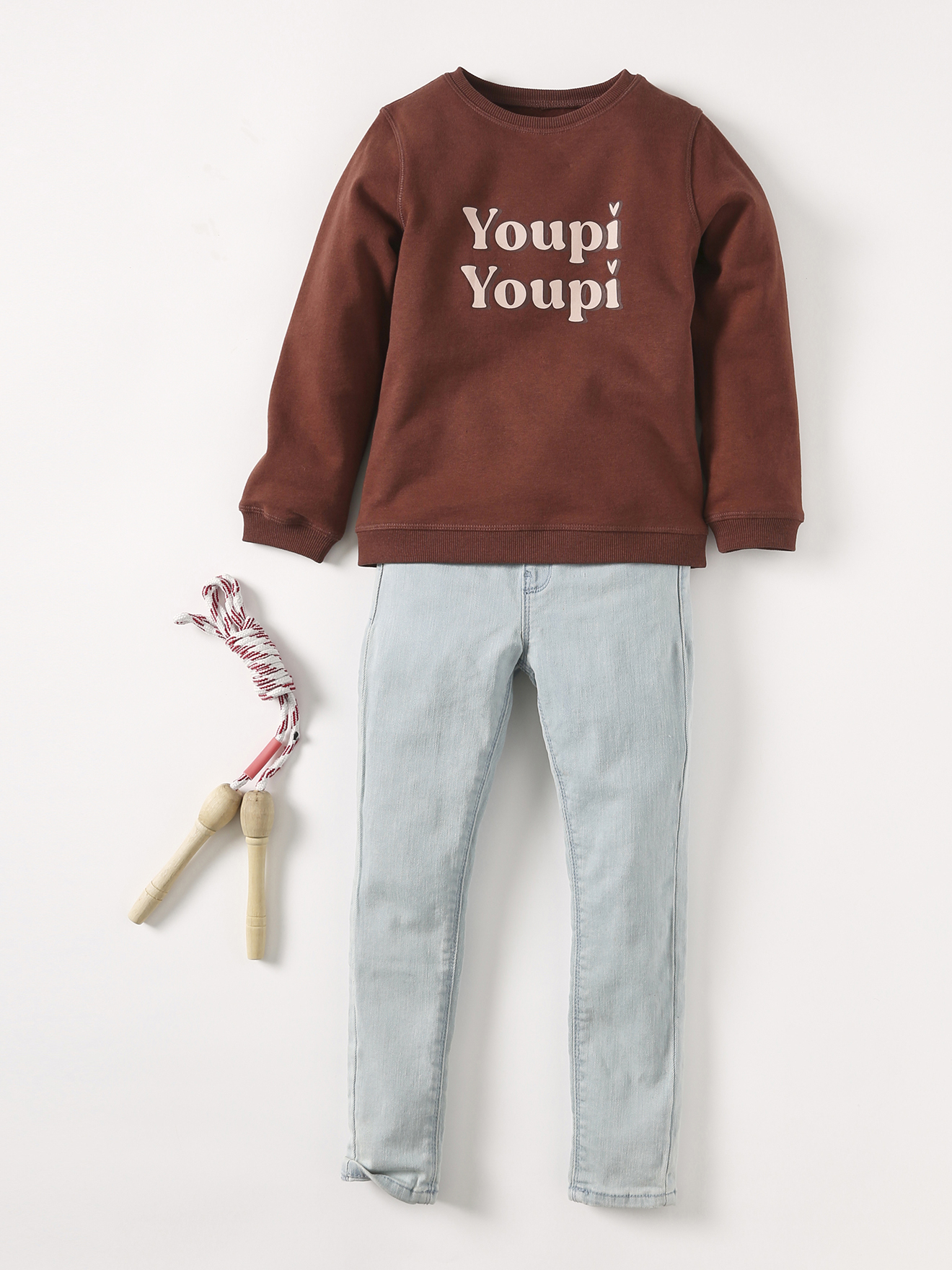 Conjunto de moletom feminino + calça jeans sem impermeabilização