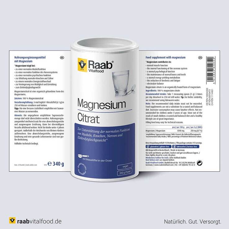 Raab Vitalfood Magnesiumcitrat Pulver, 340 g