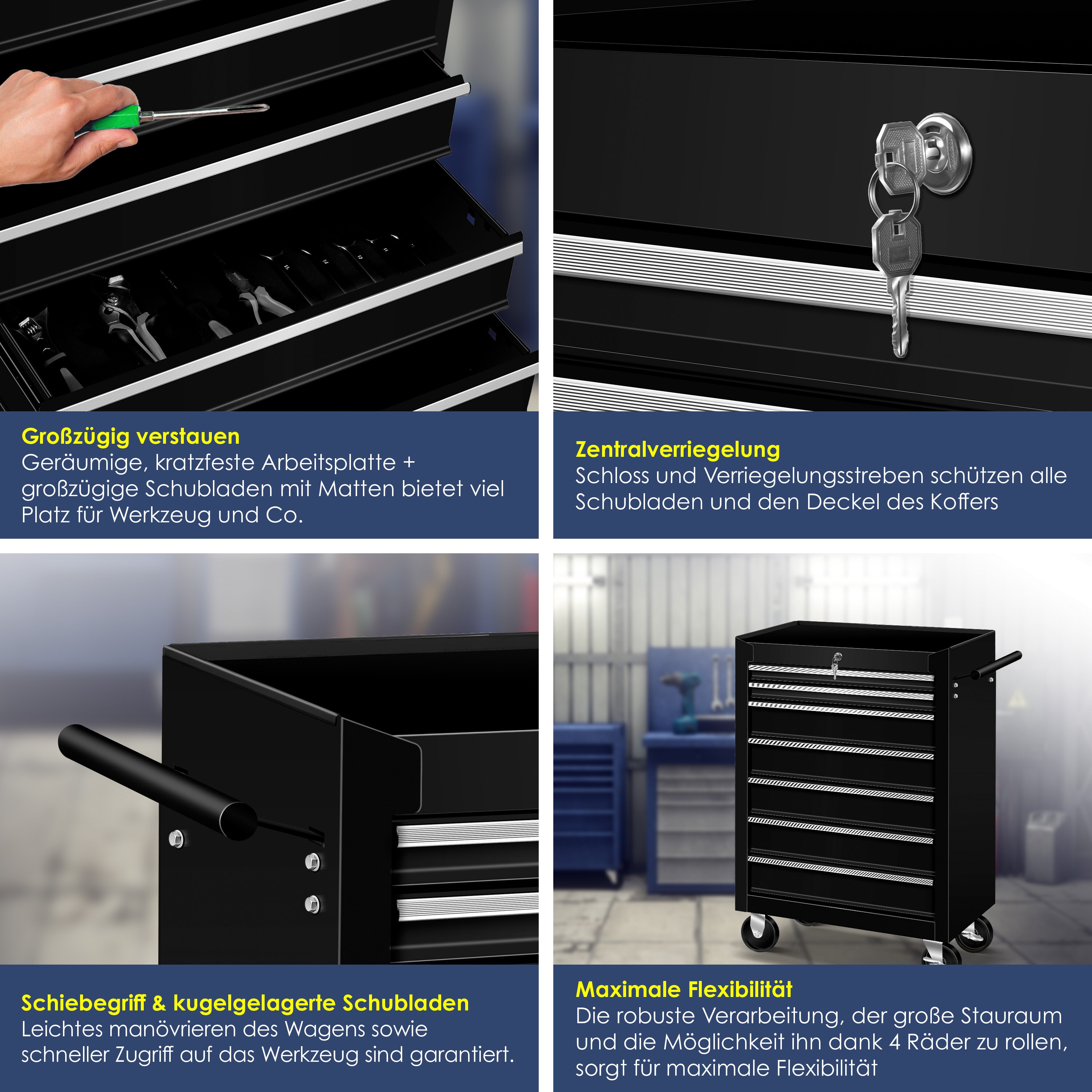 Masko® Werkstattwagen Rollwagen Werkzeugwagen Werkzeugkiste Fächer Toolbox Werkzeug box