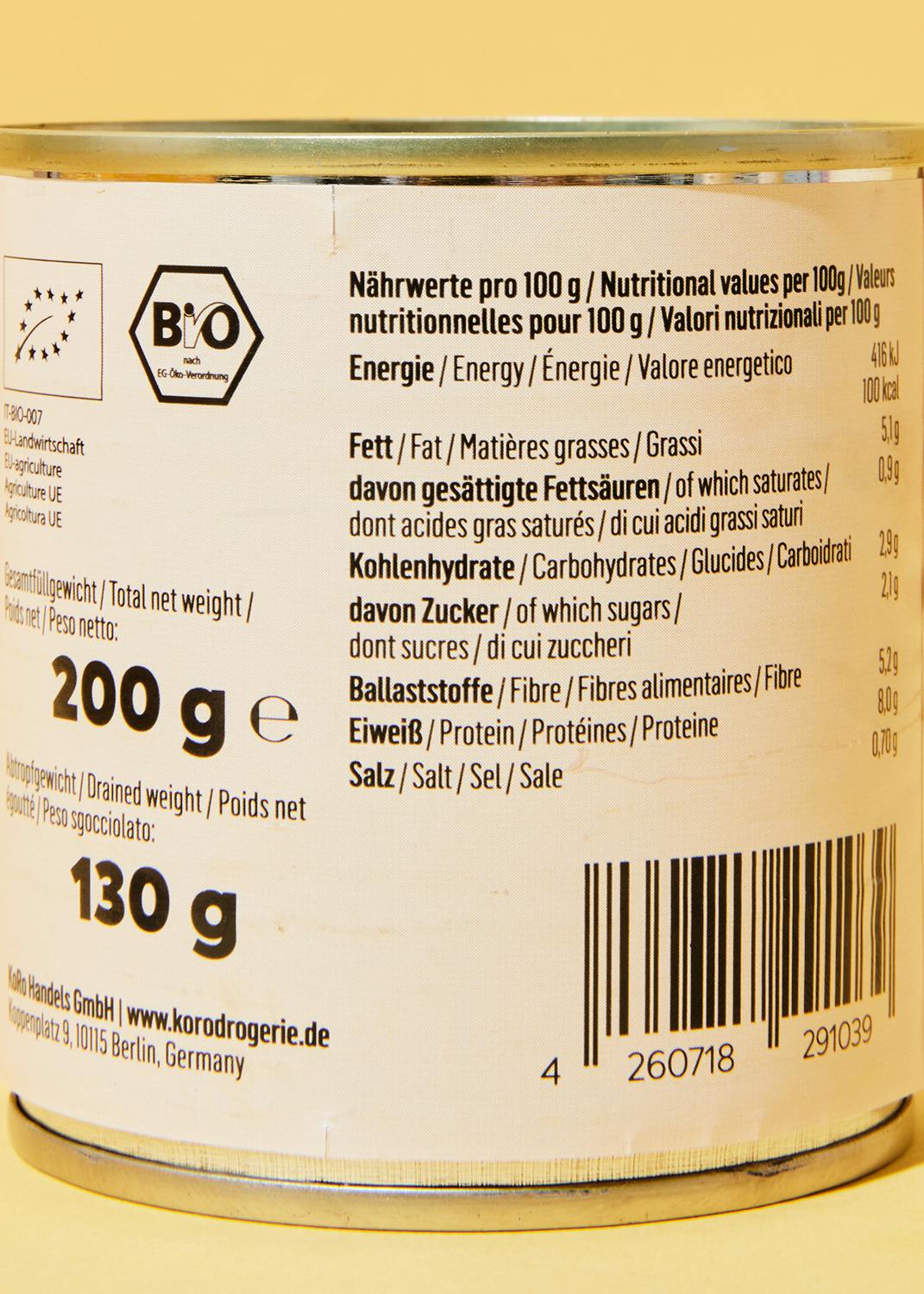 Grüne Bio Edamame in der Dose 130 g