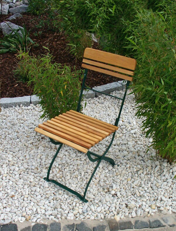 DEGAMO Biergartenstuhl MÜNCHEN, Flachstahl grün + Robinie, klappbar, 2 Stück
