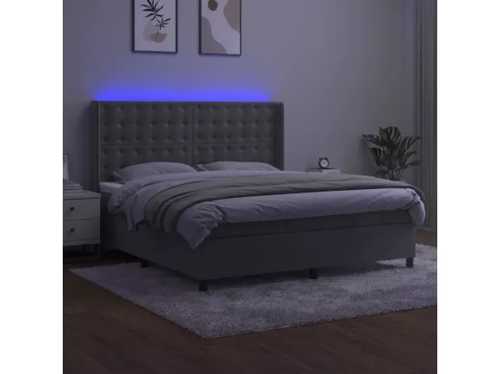 Sommier tapissier matelas et LED Gris clair 180x200 cm Velours
