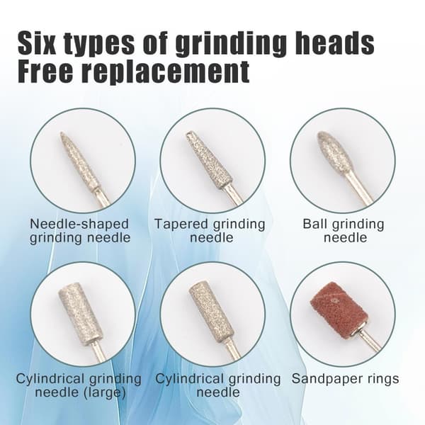 INF Elektrisk neglefil med 12 redskaper for sliping / polering
