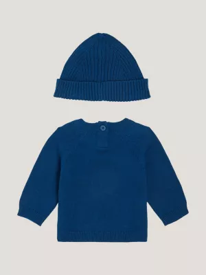 Conjunto de presente com suéter e gorro de malha canelada essenciais