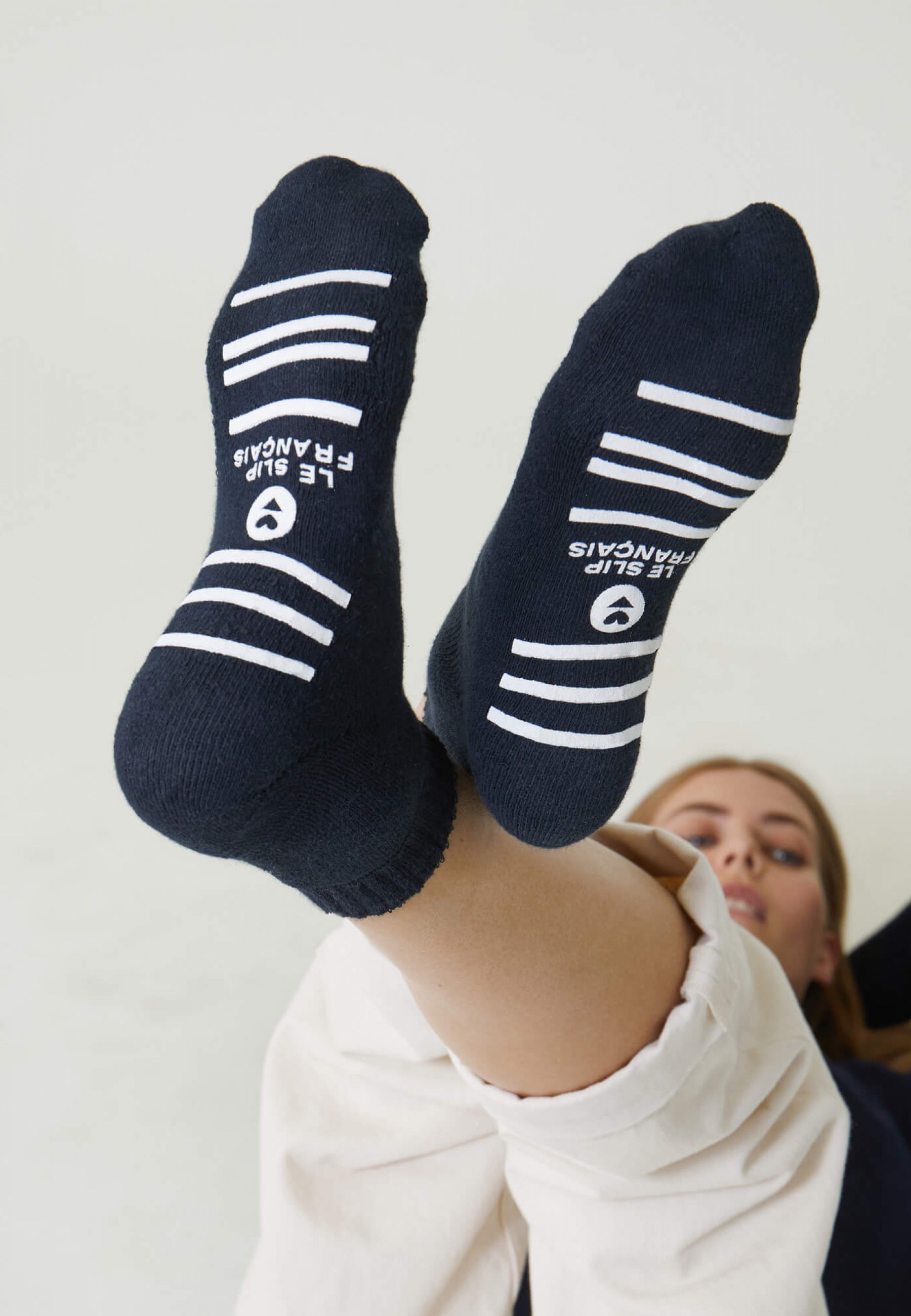 Chaussettes courtes à semelle anti-dérapante-Chaussonou Marine