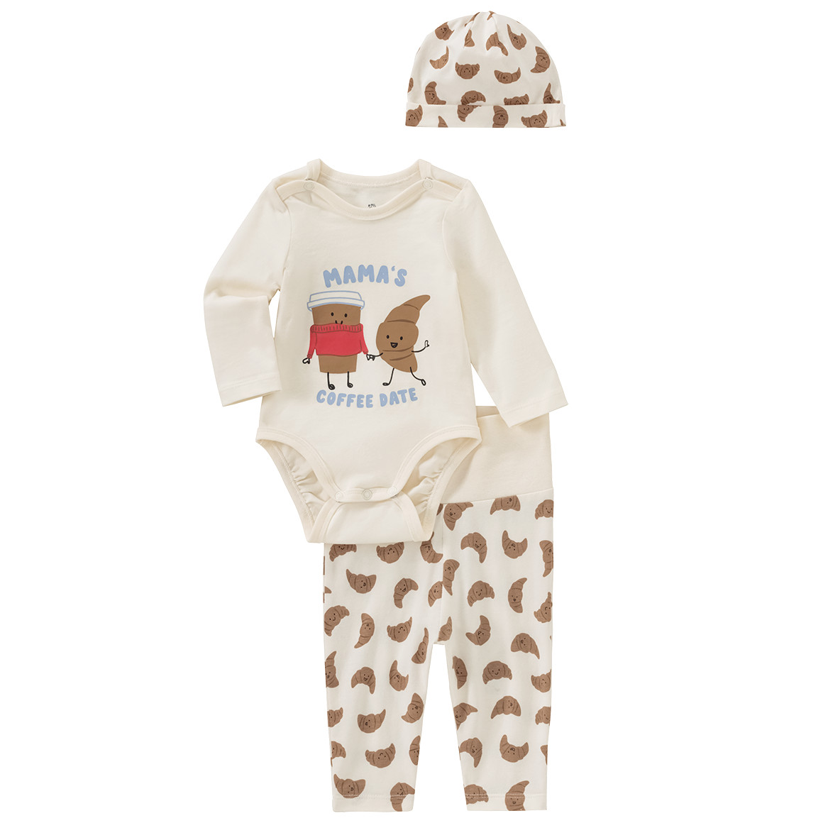 Topomini Newborn Langarmbody, Hose und Mütze im Set cremeweiss